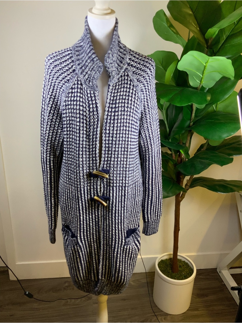 GAP Navy and White Teddy Toggle Cardigan Jacket